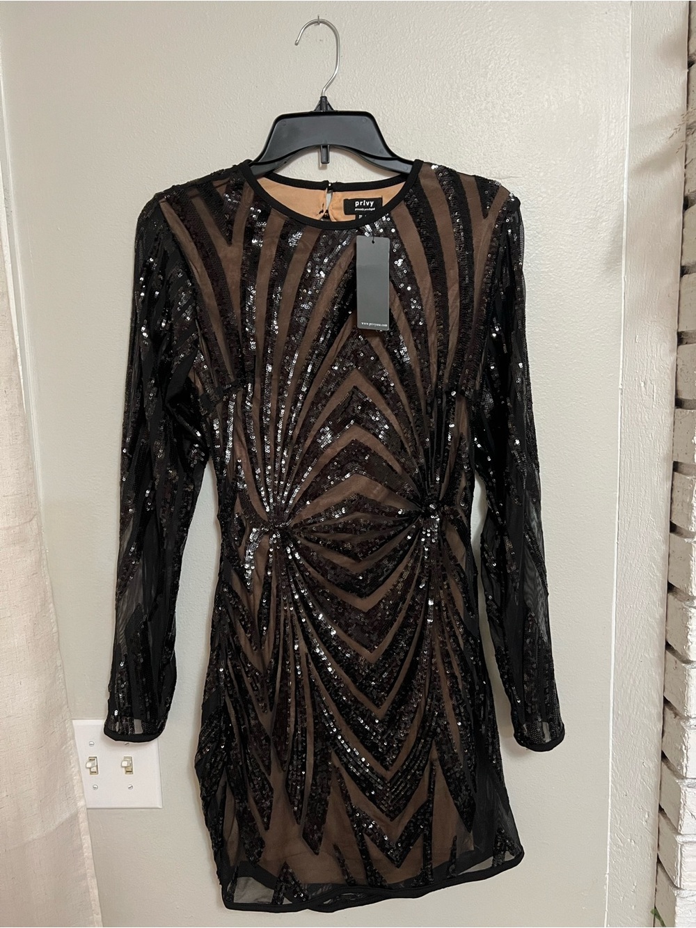 Privy Black Sequin Long-Sleeve Dress